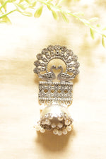 Load image into Gallery viewer, Bird &amp; Flower Motifs Oxidised Finish Jhumka Earrings

