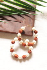 Load image into Gallery viewer, Rudraksha and Pearl Beads Hoop Earrings
