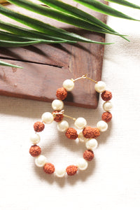Rudraksha and Pearl Beads Hoop Earrings