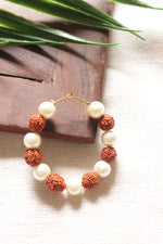 Load image into Gallery viewer, Rudraksha and Pearl Beads Hoop Earrings
