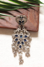 Load image into Gallery viewer, Violet Glass Stones Embedded Silver Finish Elaborate Festive Metal Earrings
