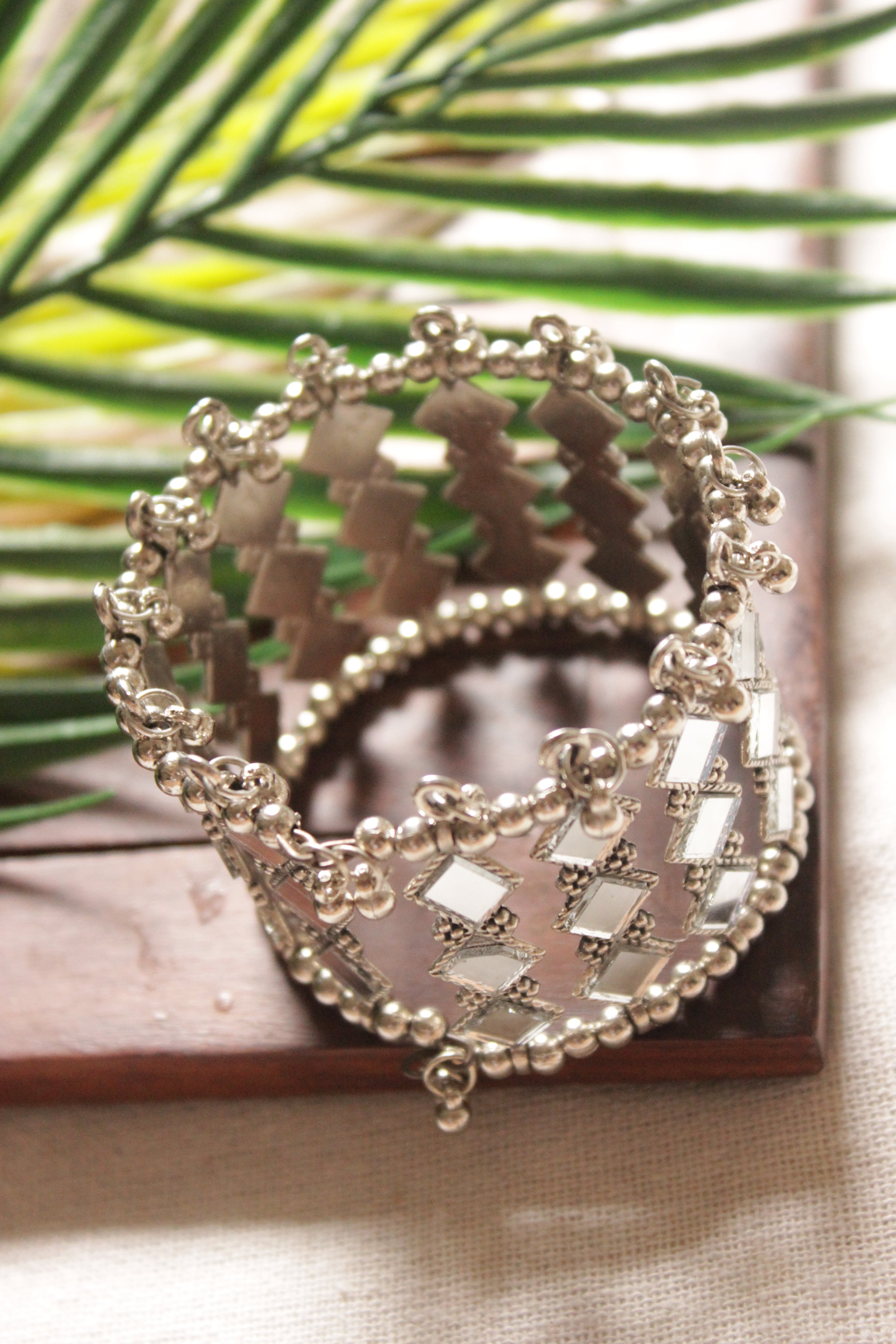 Mirror Work Elaborate Adjustable Metal Bracelet