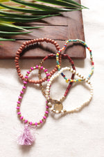 Load image into Gallery viewer, Set of 5 Multi-Color Acrylic Beads, Fabric Threads and Metal Charms Bracelets
