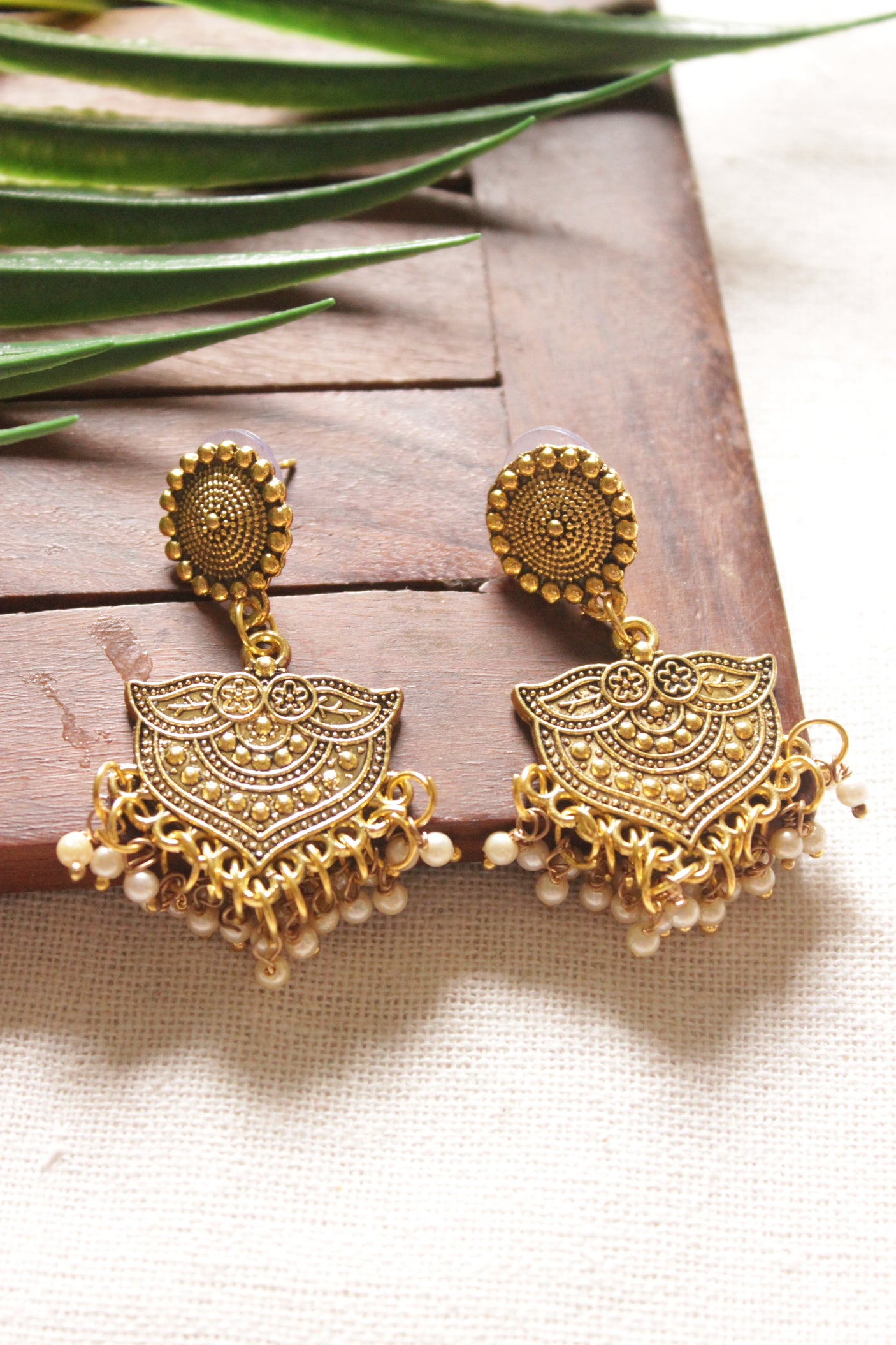 Antique Gold Finish Metal Charms Braided in Red Fabric Threads Handmade Necklace Set