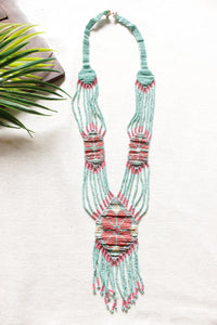 Turquoise and Red Beads Hand Braided Long Beaded Necklace