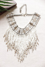 Load image into Gallery viewer, White &amp; Beige Beaded Choker Necklace with Adjustable Chain Closure
