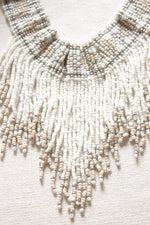 Load image into Gallery viewer, White &amp; Beige Beaded Choker Necklace with Adjustable Chain Closure
