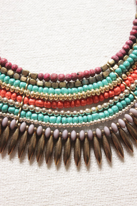 Multi-Layer Beaded Choker Necklace with Adjustable Chain Closure