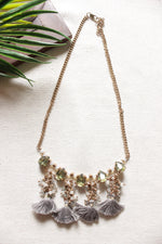 Load image into Gallery viewer, Gold Toned Pom Pom and Glass Stones Embellished Long Necklace
