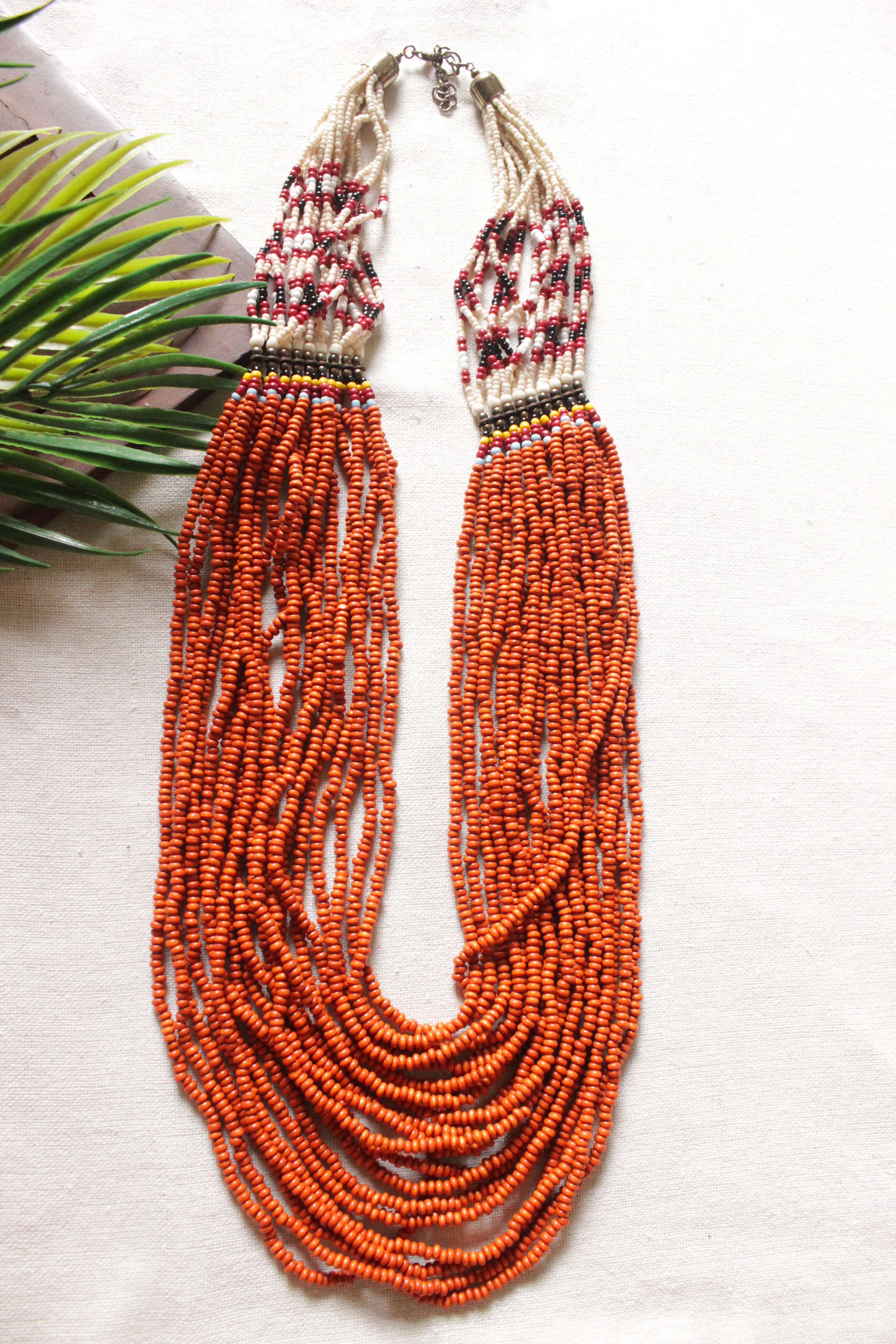 Orange Beaded Multi-Layer Handmade Elaborate Necklace