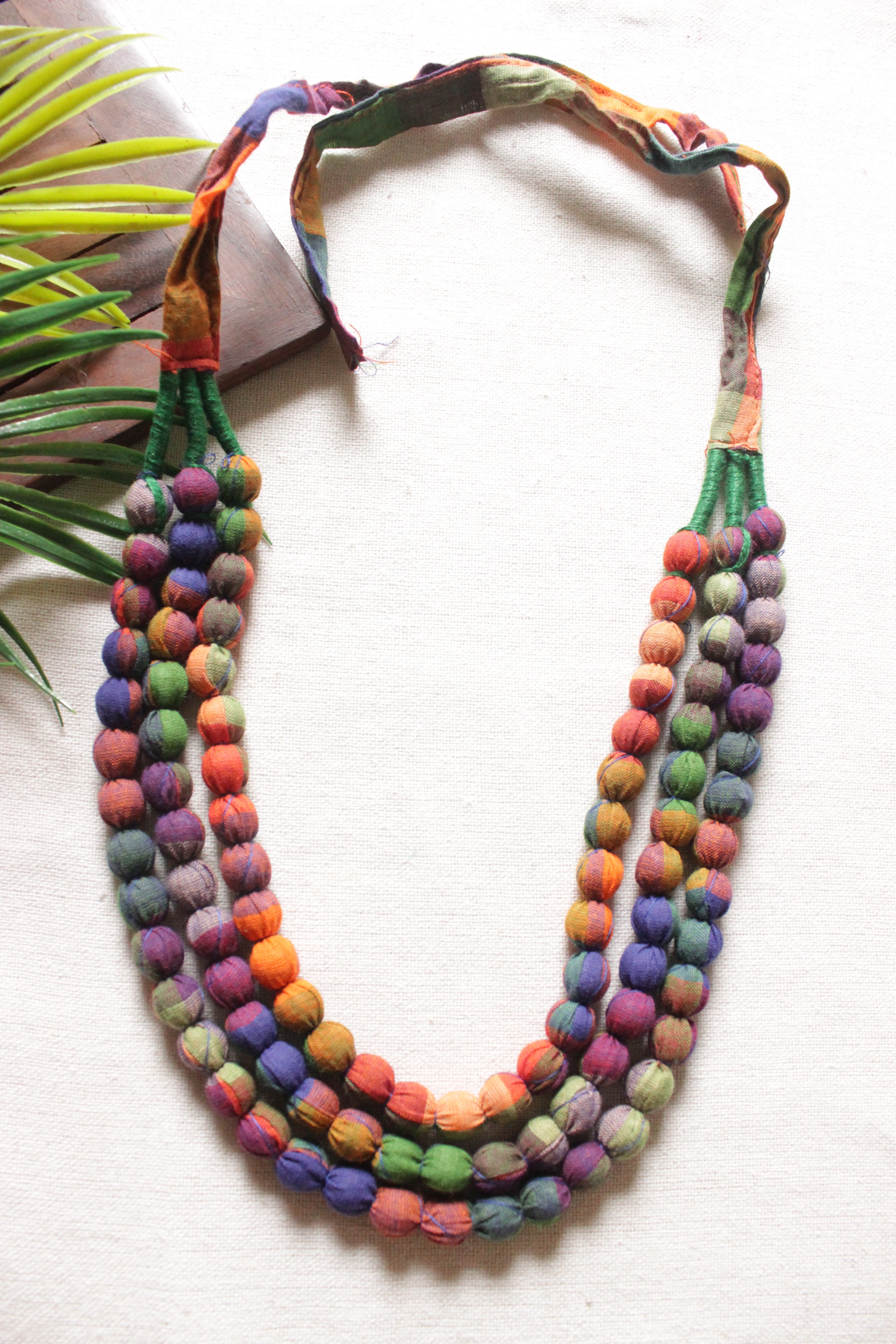 Multi-Layer Earthy Tones Fabric Beads Necklace