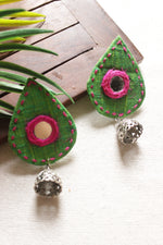 Load image into Gallery viewer, Parrot Green and Pink Hand Embroidered Jhumka Earrings
