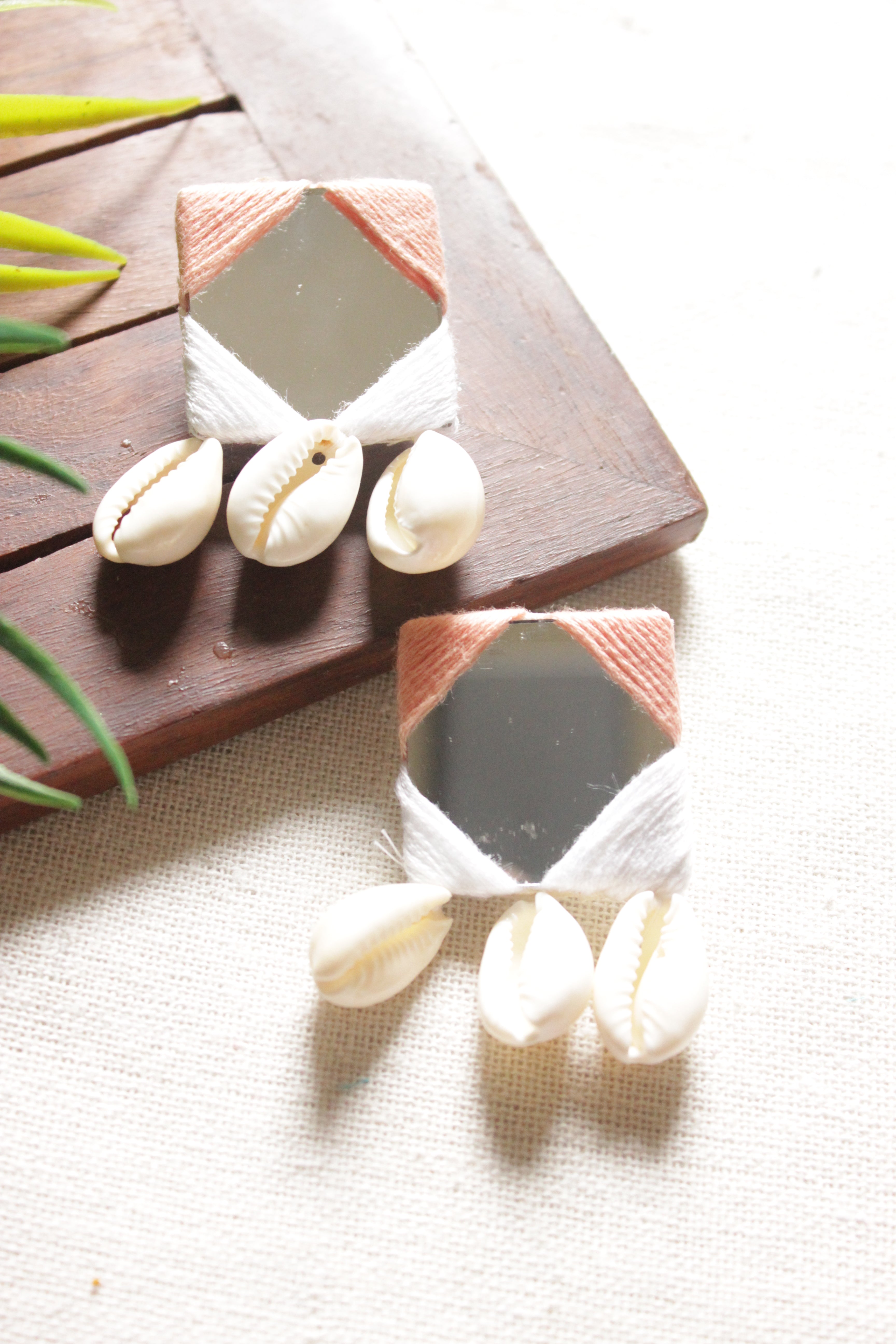 Hand Embroidered Mirror and Shell Work Stud Earrings