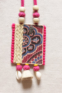Kalamkari Fabric and Jute Adjustable Thread Closure Necklace Set
