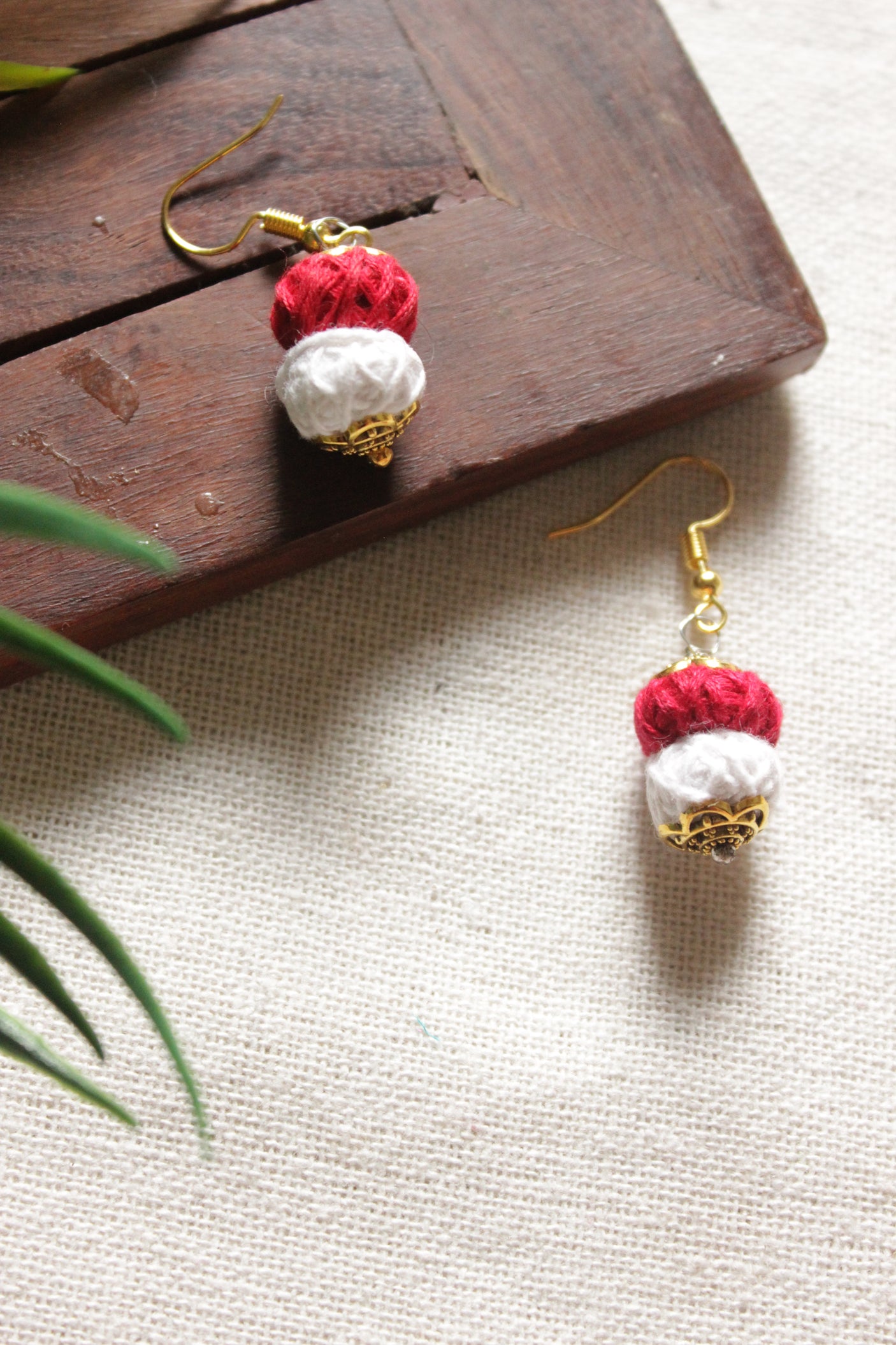 Mantra Printed Red Fabric Flower Shaped Pendant Handmade Necklace Set