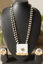 Load image into Gallery viewer, White and Gold Toned Adjustable Dori Closure White Fabric Necklace Set
