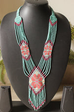 Load image into Gallery viewer, Turquoise and Red Beads Hand Braided Long Beaded Necklace
