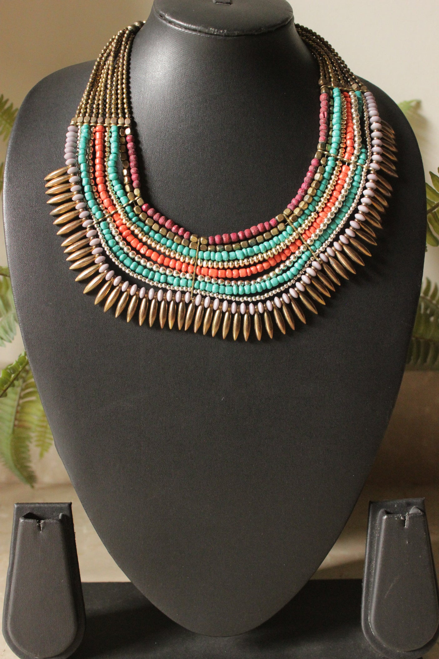 Multi-Layer Beaded Choker Necklace with Adjustable Chain Closure