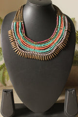Multi-Layer Beaded Choker Necklace with Adjustable Chain Closure