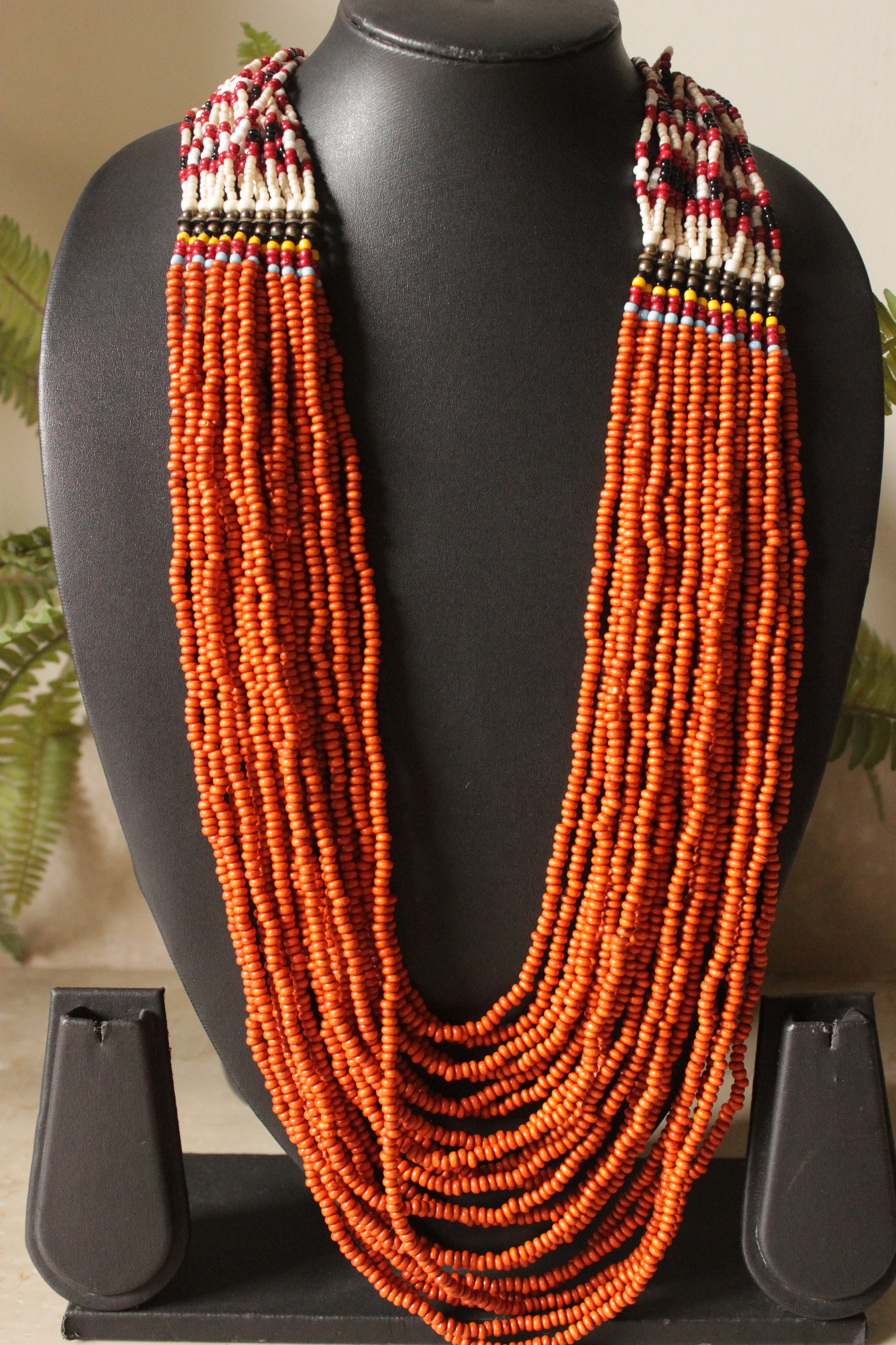 Orange Beaded Multi-Layer Handmade Elaborate Necklace