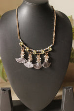 Load image into Gallery viewer, Gold Toned Pom Pom and Glass Stones Embellished Long Necklace
