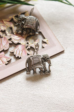 Load image into Gallery viewer, Oxidised Finish Elephant Motif Metal Earrings
