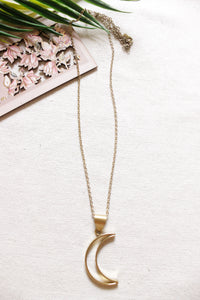 Petite Matt Gold Finish Brass Chain Necklace with Crescent moon Pendant
