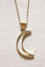 Load image into Gallery viewer, Petite Matt Gold Finish Brass Chain Necklace with Crescent moon Pendant
