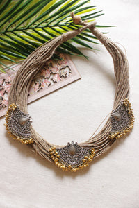 Multi Layer Handmade Jute Necklace with Dual Tone Metal Charms