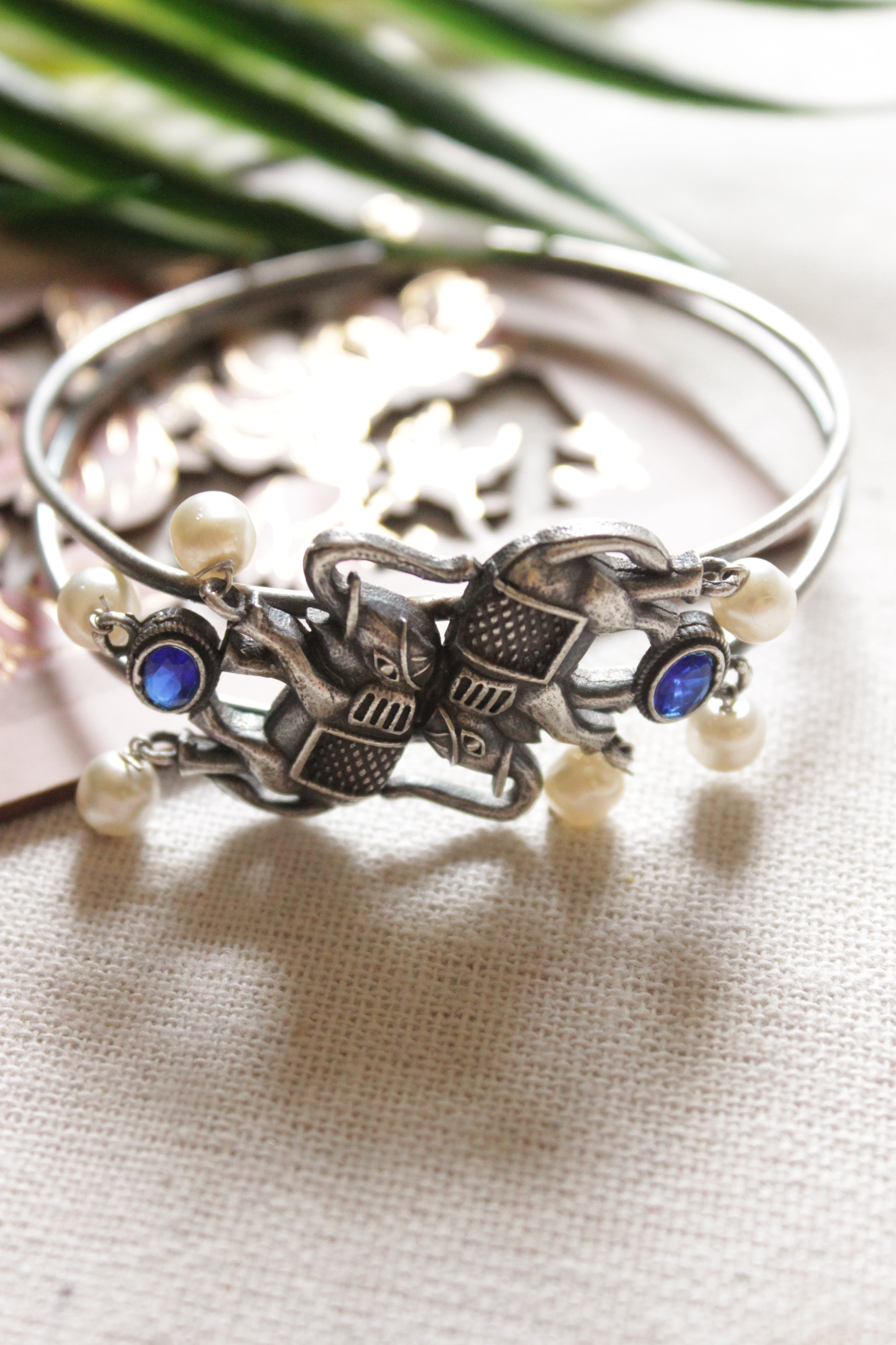 Oxidised Finish Elephant Motif Adjustable Length Bracelet