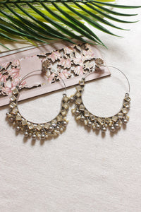 Mirror Work Metal Chandbali Earrings Embellished with Ghungroo Beads