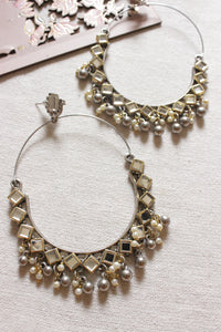 Mirror Work Metal Chandbali Earrings Embellished with Ghungroo Beads