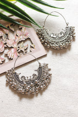 Peacock Motifs Metal Chandbali Earrings Embellished with Ghungroo Beads