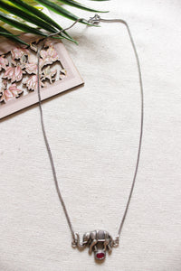 Oxidised Finish Elephant Pendant Petite Chain Necklace