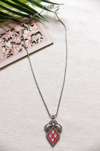 Oxidised Finish Hand Painted Flowers Pendant Petite Chain Necklace