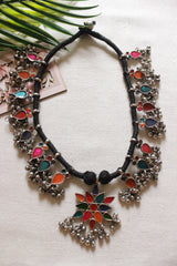Multi Color Oxidised Finish Afghani Charms Braided in Black Threads Necklace