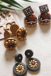 Set of 4 Earthy Handmade Terracotta Clay Jhumka Earrings