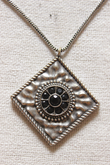 Oxidised Finish Metal Pendant Petite Chain Necklace