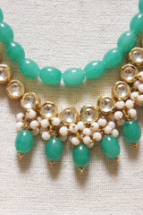 Green Acrylic Beads and Kundan Stones Adjustable Dori Closure 2 Layer Necklace