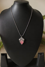 Load image into Gallery viewer, Oxidised Finish Hand Painted Flowers Pendant Petite Chain Necklace
