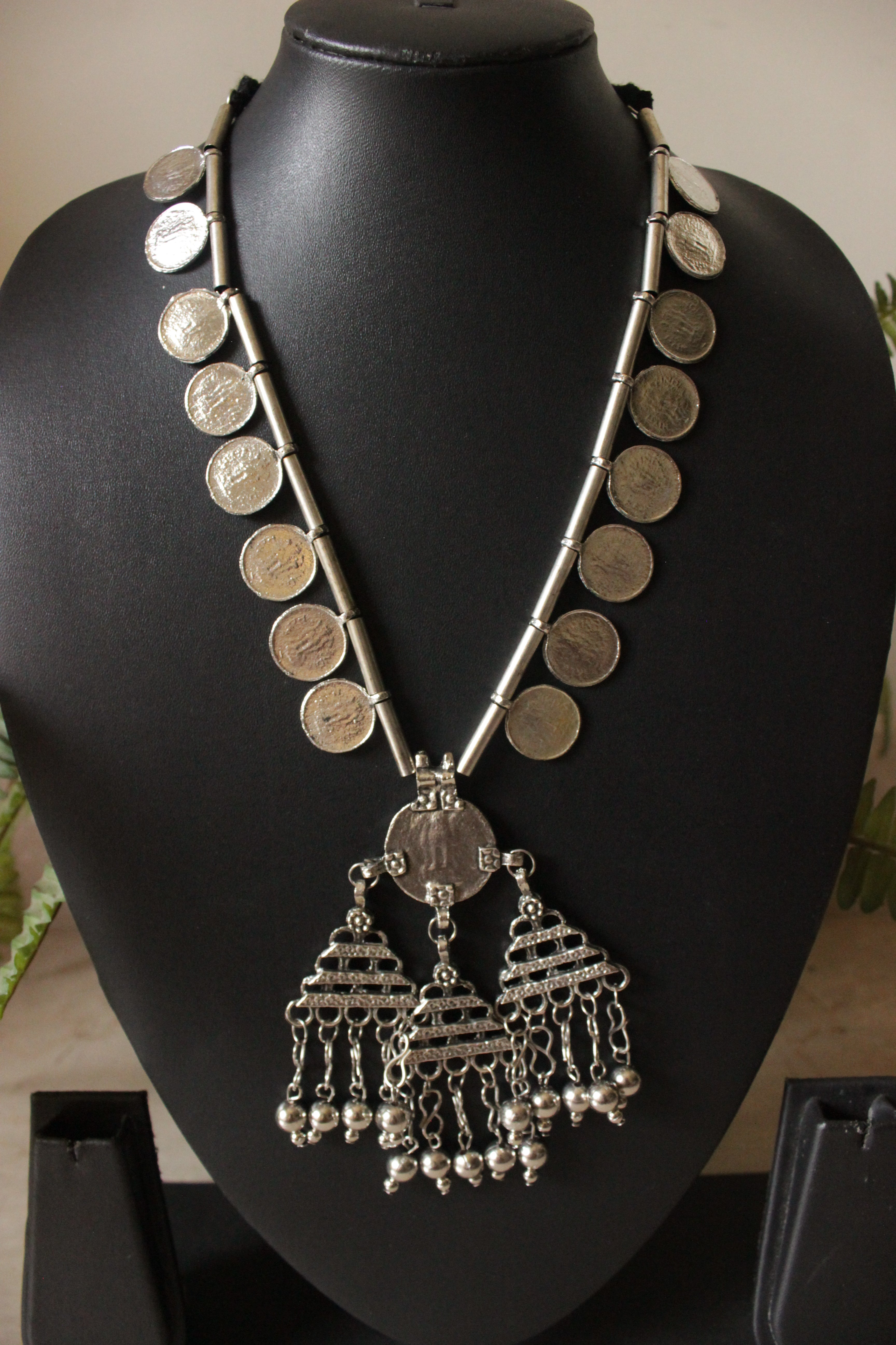 Stamped Metal Coins Adjustable Thread Closure Tribal Necklace