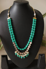 Green Acrylic Beads and Kundan Stones Adjustable Dori Closure 2 Layer Necklace