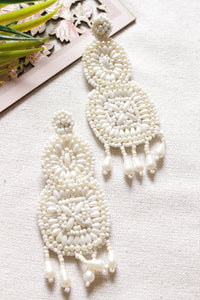 White Acrylic Beads Long Beaded Earrings