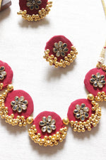 Load image into Gallery viewer, Kundan Stones Embellished Red Fabric Gold Toned Choker Necklace Set
