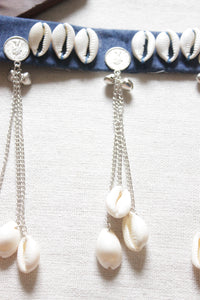 Indigo Fabric Choker Necklace with Pearl Chain Strings