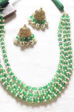 Load image into Gallery viewer, Green Acrylic Beads Gold Toned Necklace Set with Jhumka Earrings
