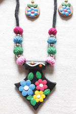 Load image into Gallery viewer, Handcrafted Terracotta Clay &amp; Fabric Beads Adjustable Length Necklace Set
