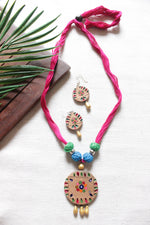 Load image into Gallery viewer, Handcrafted Earthy Brown Terracotta Clay &amp; Fabric Beads Adjustable Length Necklace Set
