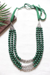 Green Glass Beads Metal 3 Layer Necklace