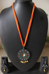 Handcrafted Matt Black Terracotta Clay Adjustable Length Necklace Set